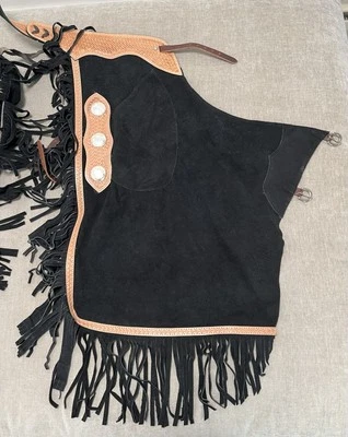 Tough 1 Western Chinks Chaps Size Large Black Suede Leather Basketweave NWT - Image 1 of 4