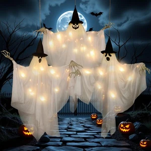Hanging Ghost, Halloween Decorations Outdoor/Indoor-3Pcs Ghost Decor with Lig... - Bild 1 von 7