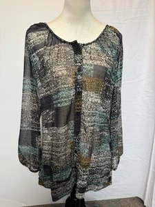 Tribal Women’s Button Front Sheer Blouse SZ M Long Sleeve Multicolor Casual Beac - Picture 1 of 8