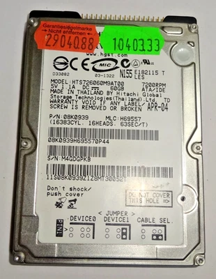 HITACHI * HTS726060M9AT00 * 60 GB * IDE HDD Notebook Festplatte 2,5 Zoll#NFP1471 - Bild 1 von 3
