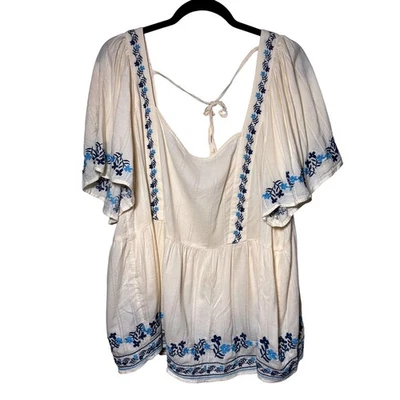 Antigua Blusa Campesina Bordada Azul Marino Crema Floral Cuello Cuadrado Talla Grande 4x Boho Foto 1 de 4