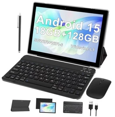 10 inch Tablet with Keyboard Android 15(NOT GO) Tablets 2 in 1 Tablet Black - Image 1 of 4