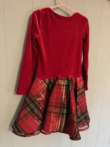 Red Velvet Top With Plaid Bottom And Gold Sash Girls Dress Size 6 - Picture 1 of 3