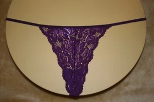 Purple Thong G-String with a Shiny Band & Shiny Flowers on the Front - M - Picture 1 of 2