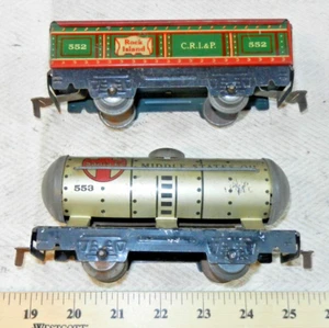 Marx 6 Inch O Gauge 552 Gondola + 553 Bullet End Tankcar - 4 Wheel, T&S Couplers - Picture 1 of 6