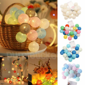 20 LED Globe Garland Cotton Ball String Fairy Lights Wedding Home Party Decor 