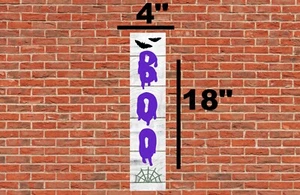 Letrero de Halloween Boo metal aluminio 4""x18"" placa puerta entrada vertical - Imagen 1 de 1
