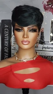 New Short Dark Green Cut Pixie Style Full Cap Wig Quick Style Easy Womens Hair  - Picture 1 of 12