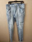 Pacsun Mens Stacked Skinny Moto Jeans 34X32 Acid Washed Stretch Blue Distressed