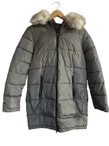 Abrigo acolchado DKNY XS de piel sintética con capucha para mujer nuevo con etiquetas - Imagen 1 de 5