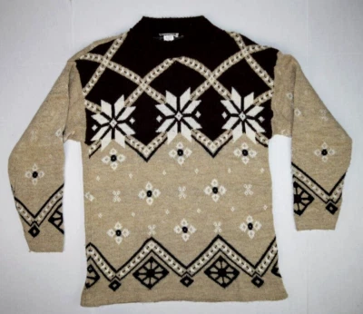 Suéter Vintage Talla M 60s 70s Nordic Fair Isle Alto Cuello Redondo Copo de Nieve Grunge Foto 1 de 4