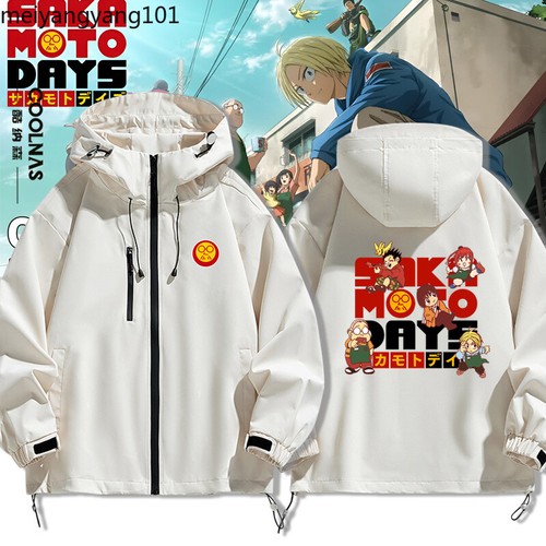 OFF WHITE SAKAMOTO DAYS Anime Giacca Manica Lunga Unisex Cappotto Felpa con Cappuccio Cerniera Top