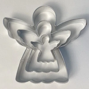 Set of Three Angel Shaped Nesting Cookie Cutters Metal Slip Resistant Edging Box - Picture 1 of 6