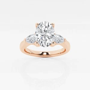 Anillo de compromiso de 3 quilates ovalado de diamantes cultivados en laboratorio con pera certificado IGI 18 k - Imagen 1 de 6