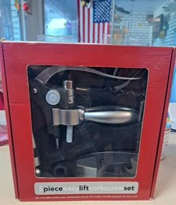 NEW 5pc EasyLift Corkscrew Set~Foil Cutter/Wine Opener/Bottle Stopper/Extra Coil - Picture 1 of 5