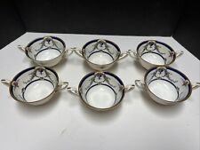 Six Antique royal worcester Rosemary Footed Cream Soup Bowls Porcelain