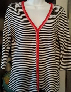 Womens Onque Casuals Black/White Striped Cotton Jacket Lightweight sz M EUC - Picture 1 of 3