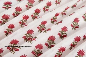 5 Yard Indian Hand block Print Running Loose Chanderi Silk Fabrics Printed Decor - Picture 1 of 3