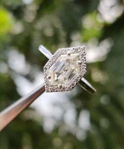 Shield Shape Sterling Silver Moissanite Halo Engagement Ring For His Partner - Picture 1 of 3