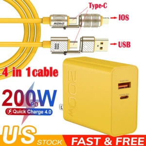 240W USB Type-C ,4-in-1 Data Cord Super Fast Charging Cable For iPhone Samsung - Picture 1 of 20