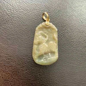 14K massiver Gelbgold-Anhänger mit Schnitzerei Büffelochse natürliche Klasse A Jade - Bild 1 von 11