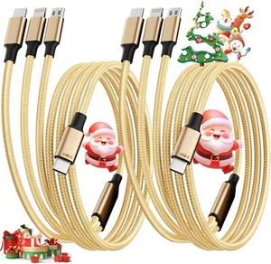 Multi Charging Cable 3-in-1 Type-C To Multi-Charging Ports 4FT, Gold- 2 Pack - Picture 1 of 7