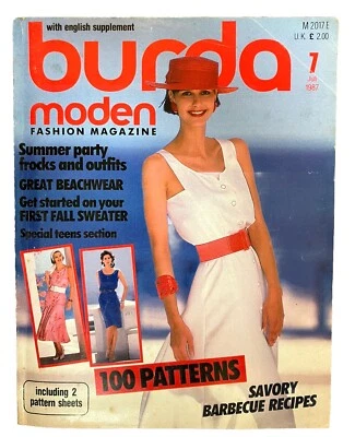 Burda Sewing Pattern Magazine July 1987 Swimwear Dresses Vtg English Supplement - Image 1 of 4