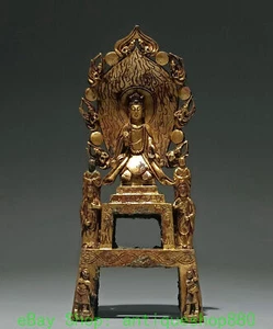 Statua Buddha dea 8,2"" oro 24K oro dorato parola Kwan-yin GuanYin dea - Foto 1 di 9