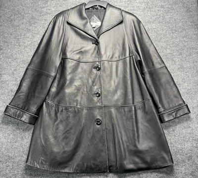 Vintage Women’s Petites Lambskin Leather Coat L Black Valerie Stevens - Image 1 of 4