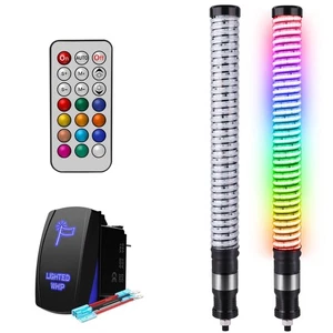 Pair 2FT COB LED Fat Whip Lights RGB Chasing Spiral Antenna For Cam-am UTV ATV - Picture 1 of 9