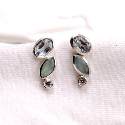 Orecchino crawler in argento topazio blu naturale orecchino fatto a mano... - Immagine 1 di 3