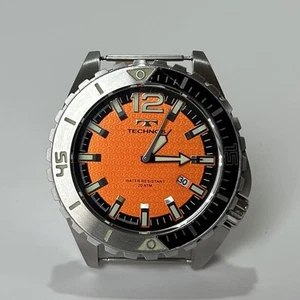 TECHNOS Taucheruhr Quarz 20 atmosphärisch wasserdicht 3-Zeiger Datum orange - Bild 1 von 4