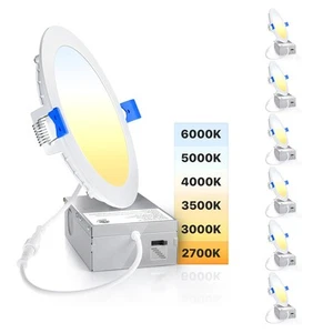 6 Pack 6 Inch Ultra-Thin LED Recessed Light with Junction Box, 2700K-6000K Se... - Picture 1 of 7