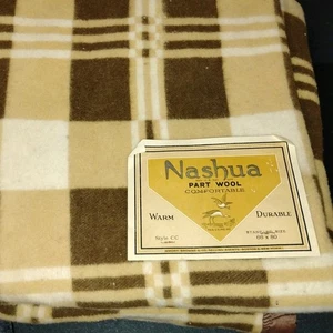 VTG Nashua 66 X 80 Brown Plaid Blanket Cotton Wool 1920s - Picture 1 of 3