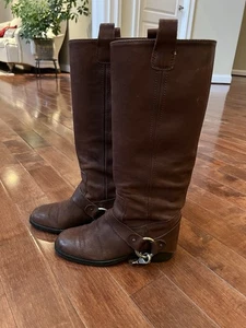 Vintage Brown Leather Harness Riding Boots Sz Women's 35.5 Made In Italy - Picture 1 of 14