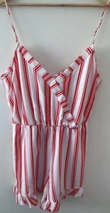 New Look Red & White Candy Striped Playsuit Size 16 - Picture 1 of 2