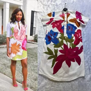 Afrikanisches Print Ankara Shirt Kleid mit Kurzarm Damen Dashiki Größe 8-12 - Bild 1 von 4