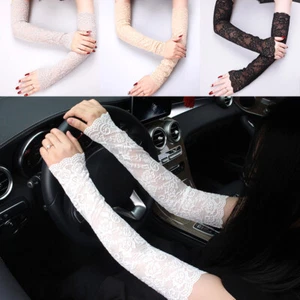 Women Bridal Long Gloves Opera Fingerless Lace Embroidery Elbow Length Mittens - Picture 1 of 19