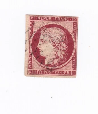 France 1849 1850 1fr  Carmine imperforate single stamp used number cancel - Image 1 of 2