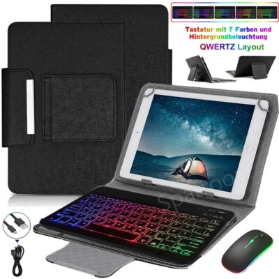 Beleuchtete Bluetooth QWERTZ Tastatur Mit Maus Hülle Für Tablet Tasche 9.7"~11" - Bild 1 von 4