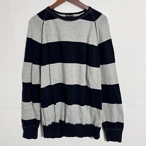 Nautica Mens Sweater Size L Blue Grey Striped Long Sleeve 100% Cotton Crew Neck - Picture 1 of 7