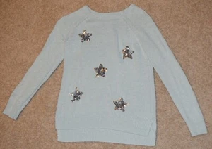 Sugar Rush Girls Size Large Mint Sweater with Silver Sequence Stars - Picture 1 of 2