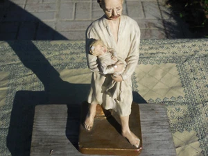 OLD PLASTER STATUE MAN HOLDING BABY,JUST MARRIED WEDDING GIFT IDEAS - Picture 1 of 8