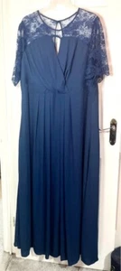 Asos Plus Size Navy Blue A Line Long Maxi Dress With Lace Sleeve Detail Size 26 - Picture 1 of 15
