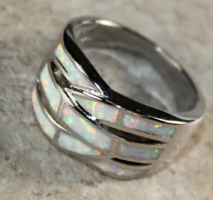 Elegante Anillo Grande Ópalo Fuego Blanco Plata Talla 7 WR40305 - Imagen 1 de 3