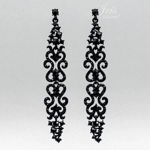 Long Black Jet Crystal Rhinestone Chandelier Drop Dangle Earrings Prom 04608 - Picture 1 of 4