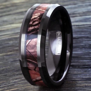 Anillo de banda de caza camuflaje camuflaje de carburo de tungsteno negro para hombre - Imagen 1 de 10