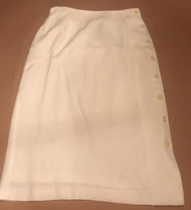TALBOTS Sz 12 Italian Creme/Ivory Linen Lined Side Button Skirt - Picture 1 of 10