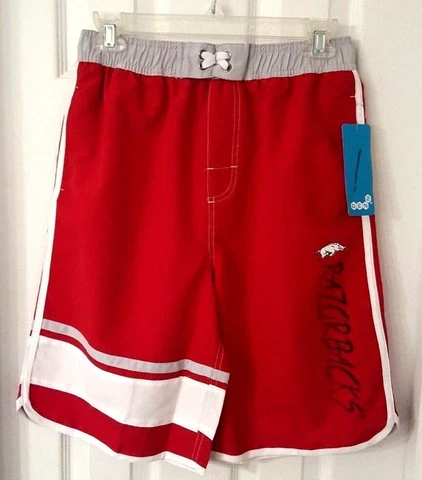 ARKANSAS RAZORBACKS Youth Swim Suit Size Large 14/16 Trunks Color Block Pockets Cover