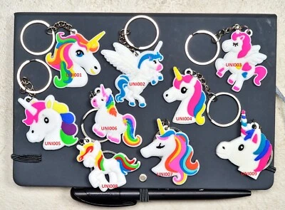 NEW Cute Unicorn Multi Coloured Kids School Bag Car Key Fob Keyring PVC Keychain - Image 1 of 4
